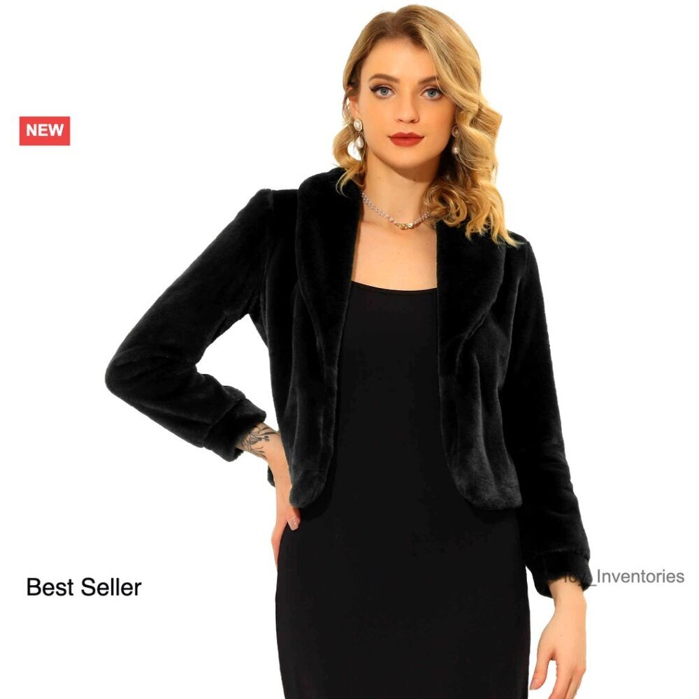 Faux Fur Cropped Jacket Open Front Elegant Winter Coat Wedding Party Wear